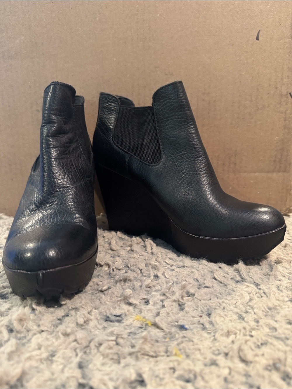 Kork-Ease Black Leather Wedge Booties